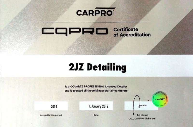 Certifikát CarPro CQUARTZ Professional pre 2JZ Detailing
